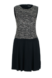 Sleeveless knit dress, gray melange top, black skirt, crew neck, casual style, women's fashion