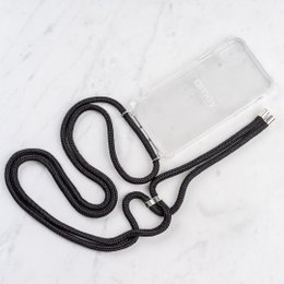 Black and silver phone cord for various smartphone models including iPhone and Samsung Galaxy.