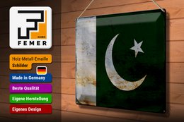 Tin Sign Flag Pakistan 40x30cm Flag of Pakistan Rust