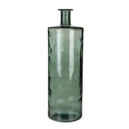 A tall, cylindrical green glass vase with a wide opening and a narrow neck. The vase has a simple, minimalist design and appears to be made from recycled glass.