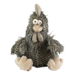 Plush gray rooster with long, fluffy feathers and a cute, expressive face. Soft, cuddly toy perfect for children.