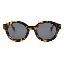  Tortoiseshell-patterned round sunglasses with dark lenses.