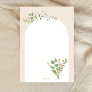 Notizblock Blumenstrauß A6 - 50 Blätter zarte Blüten / Blumen Block