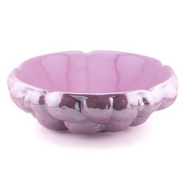  Glossy peach pink ceramic bowl, round shallow dish, decorative earthenware serving bowl