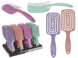  Flexible detangling brush, multiple colors purple pink mint, paddle and oval shapes, ergonomic handle.