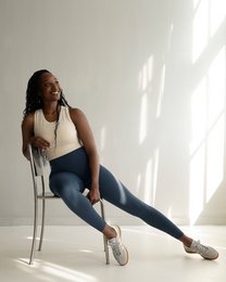  Blue dusk leggings, stretchy and comfortable athletic pants for women, available in sizes XS to L.