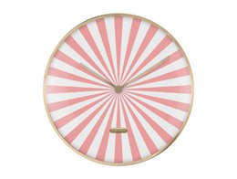  Round wall clock with pink and white striped design, featuring a dome-shaped glass cover.