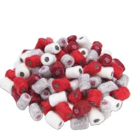 Red white gray wool felt balls pom poms craft supplies mixed colors round