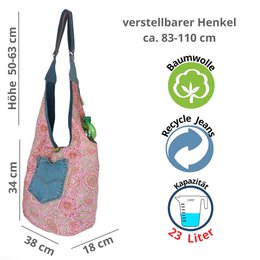 Bolso vaquero sostenible Sunsa. Bolso bandolera portátil de 2 caras. Bolso hobo. Bolso bandolera bohemio
