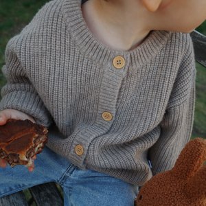 Knitted Woolen Baby Cardigan - Merino Wool - Cobble