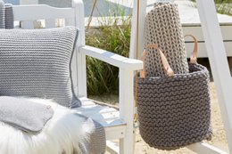Strickkorb mit Lederhenkel - 30cm x 30cm x 30cm - rund