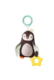 Soft, plush penguin toy with teething ring and rattle for baby. Vibrant colors and playful design. Suitable for ages 0-12 months.