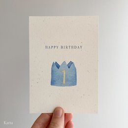 Greeting card with blue crown design, suitable for birthday celebrations.