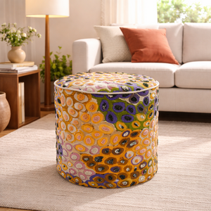 Printed & Embroidered Cotton Pouf - Abstract Design - 40x45 cm