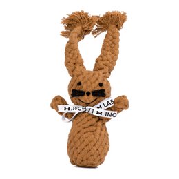 A brown rope toy in the shape of a rabbit, measuring 11x6x21 cm, suitable for dogs.