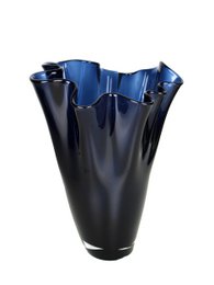 Vase glas bølget mørkeblå bordvase blå glasvase 30 cm høj