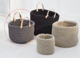 Strickkorb mit Lederhenkel - 30cm x 30cm x 30cm - rund