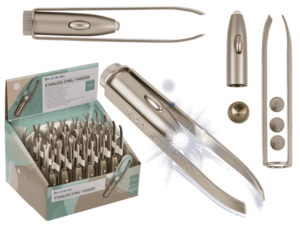 Stainless steel tweezer with LED (incl. batteries)