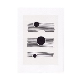 Monochrome postcard with abstract geometric patterns of lines and circles.