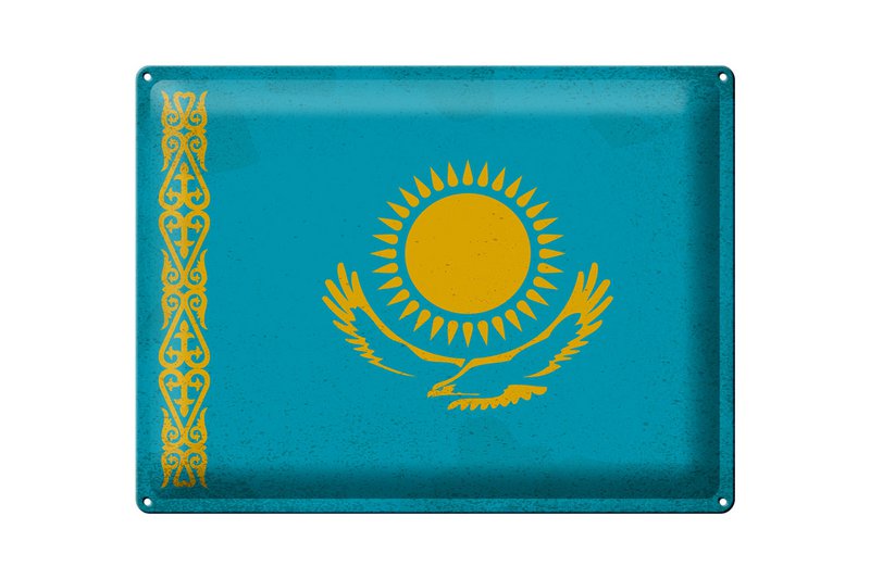 Tin Sign Flag of Kazakhstan 40x30cm Kazakhstan Vintage