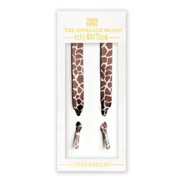 Giraffe-patterned shoelaces for kids' classic shoes. Soft, durable material in 70cm and 90cm lengths.