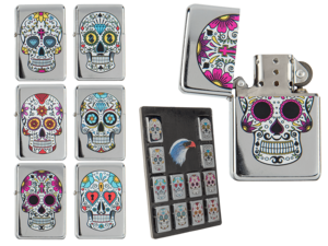 Petrol lighter, Coloured Skull,