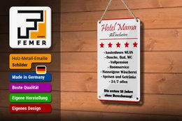 Tin sign saying 12x18cm Hotel Mama white-red decoration