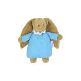  Soft, plush rabbit angel's nest comforter in organic cotton sky blue, with a rattle for gentle soothing sounds.