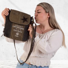 Sunsa dames schoudertas. Handtas gemaakt van canvas en leer. Schoudertas in vintagestijl. Grote crossbodytas voor dames.