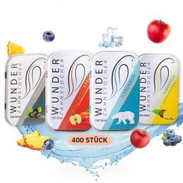 Toothpicks with various flavors and designs, including fruit and nature-inspired motifs. The toothpicks are packaged in a compact, portable container.