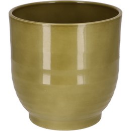  Ceramic trophy Oskar, on foot, D15cm, H16cm, inside. Olive green ceramic planter with a glossy finish.