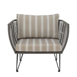  Mundo lounge chair, green metal frame with striped beige and white cushion, suitable for outdoor garden or patio seating.