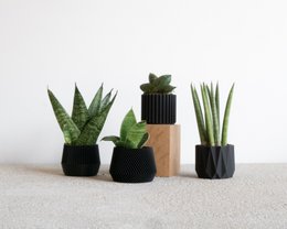 Zestaw 4 czarnych doniczek – Oslo Origami Kobe Sztokholm