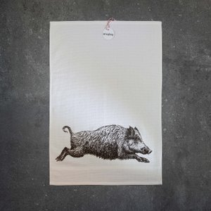 Küchenhandtuch Frottee weiß mit Wildschwein