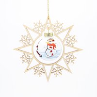 Holzstern mit Weihnachtskugel Schneemann