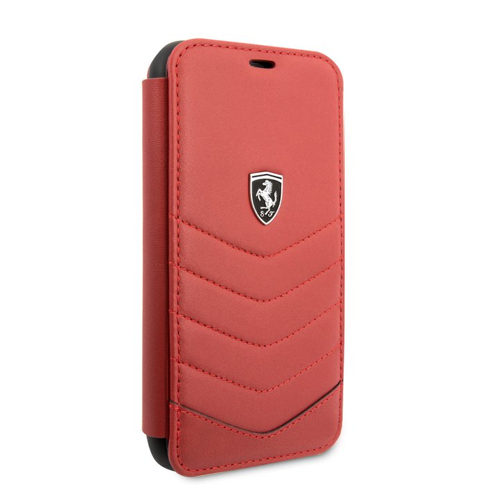 Ferrari Custodia In Pelle Per IPhone 14 Plus – Con Strisce In Rilievo, Logo Metallico, Antiurto E Antigraffio – Cammello