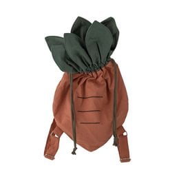 Linen backpack with orange and green leaf-like design, suitable for casual or outdoor use.