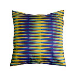  Saffron yellow blue striped cushion cover, geometric pattern, square shape, modern design