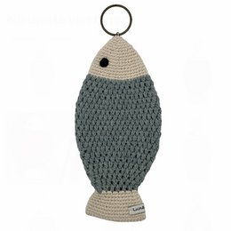  Large crocheted fish wall decoration in grey organic cotton, handmade in Nepal.