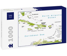  A 1000-piece puzzle depicting a map of the Caribbean region, including islands and surrounding bodies of water.