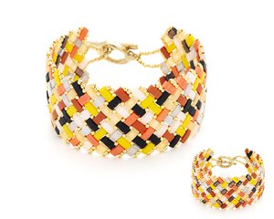 Steel cuff bracelet weaving of TILA pearls with T clasp