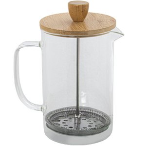 800-ml-Glaskolben-Kaffeemaschine, Bambusdeckel, Edelstahlpresse, 10 x 15 x 19 cm, Borosilikatglas CU80156