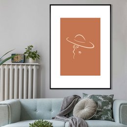 Lady Wearing Hat Natural Minimal Print