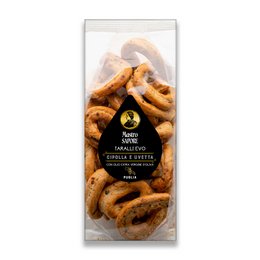 Savory hand-made taralli crackers with onion and raisins, 240g.