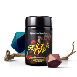 Dietary supplement for men, containing a blend of vitamins and minerals to support male health. Bottle has a bold, graphic design.