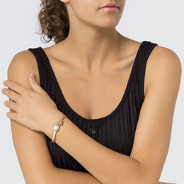 Armband aus Silber und Leder Basic aus feinem cremefarbenem Zamak-Leder