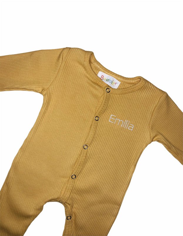 Mustard ribbed baby grow