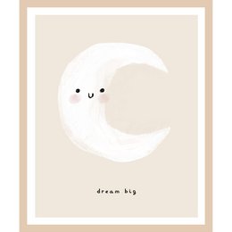  A framed poster featuring a cute, smiling crescent moon with the text "Dream Big" below. The poster has a neutral, minimalist design that would fit well in a child's bedroom or nursery.