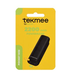  Black cylindrical external power bank, 2200 mAh portable charger, compact design, tekmee brand