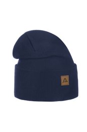 Navy blue cotton beanie hat made in Poland. Warm and comfortable winter accessory.